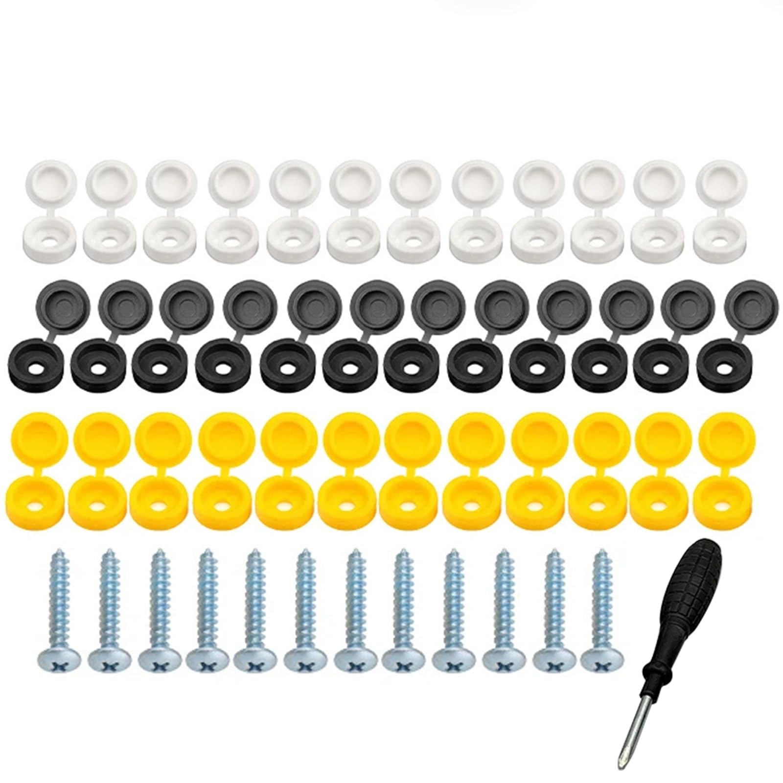 48 Stück Kennzeichen Schrauben mit Kappen Universal Auto & Motorrad Kennzeichenhalter Rahmenlos | Kfz Kennzeichenhalterung mit Nummernschild Schrauben und Abdeckkappen | Nummernschildhalterung Auto von WOLMIK