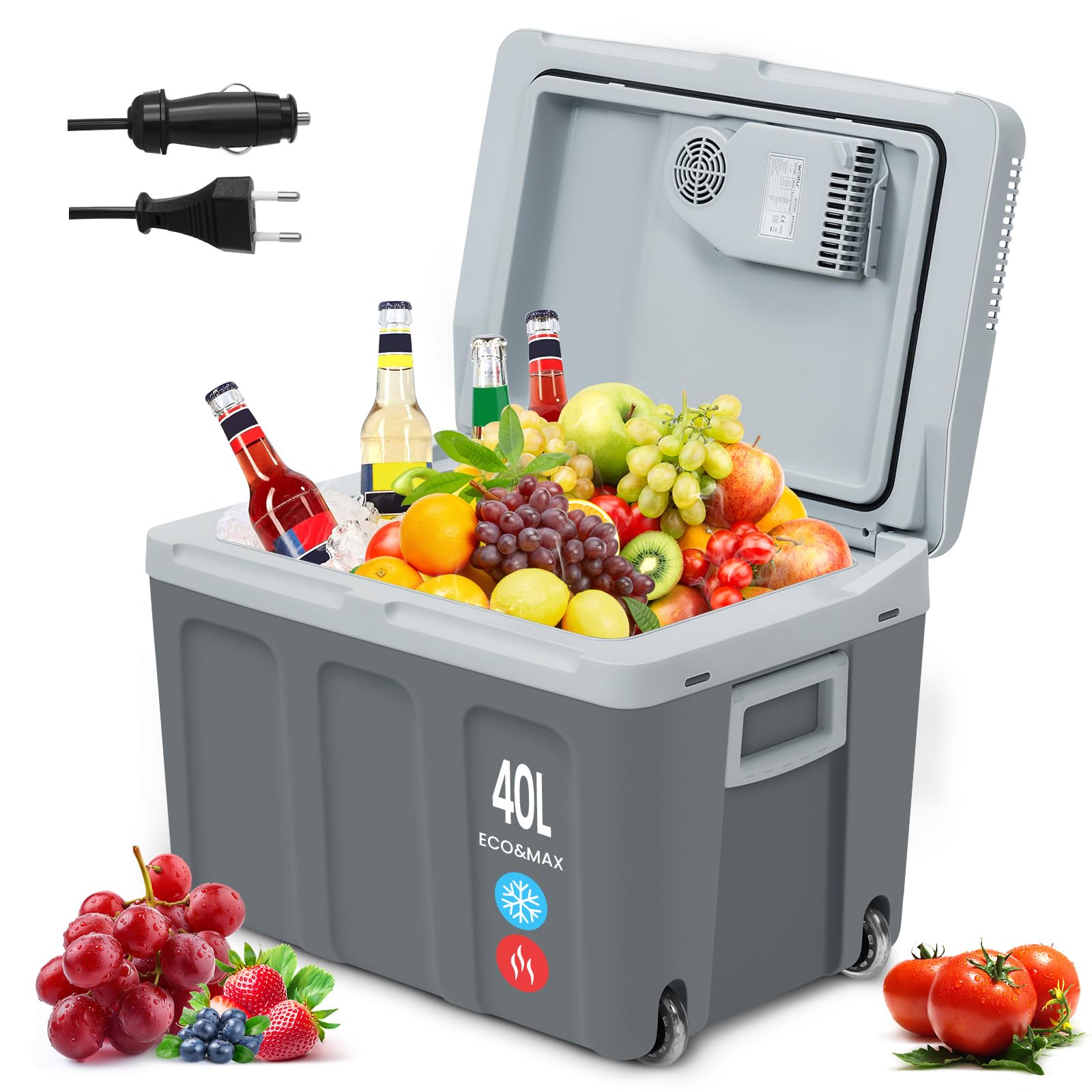 WOLTU Kühlbox Auto 40L Elektrisch 12v 230v, Zum Kühlen und Warmhalten, Camping Kühlbox Auto und Steckdose, Thermobox Kühlschrank Groß für Strand, Beach, Picknick, Summer Saver, Grau von WOLTU