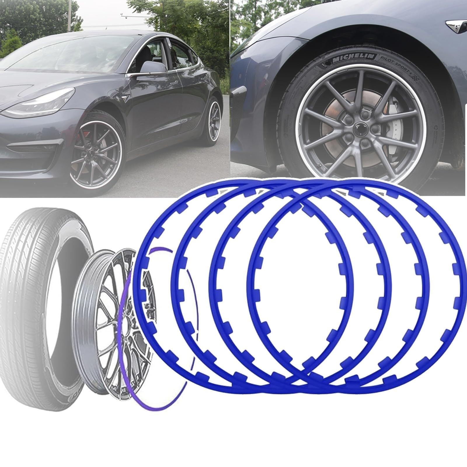 16-21 Zoll Universal-Radschutz, Alu-Felgenschutz, Runder Kanten-Dekorationsschutzring, Radschutz, Gute Elastizität, Geeignet for Viele Autos(Blue,19in) von WOLWES