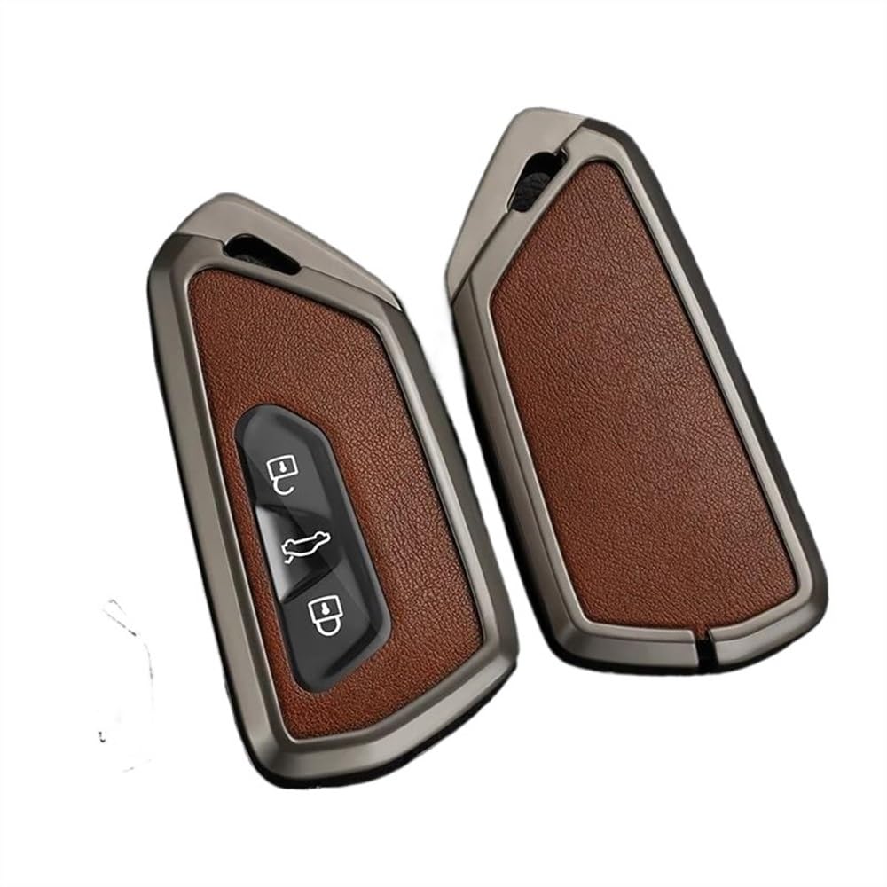 Auto Schlüssel Gehäuse Remote Key Case Cover Shell Fob Zubehör Metall Leder Für Golf 8 2020 Für Octavia A8 2021 SEAT Für Leon MK4 Schlüsselgehäuse (Color : Gun brown) von WOLWES