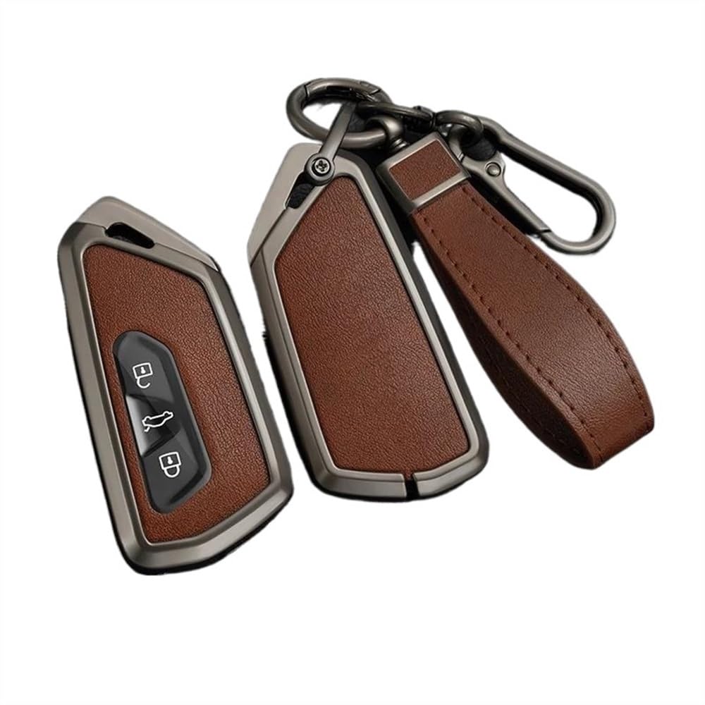 Auto Schlüssel Gehäuse Remote Key Case Cover Shell Fob Zubehör Metall Leder Für Golf 8 2020 Für Octavia A8 2021 SEAT Für Leon MK4 Schlüsselgehäuse (Color : Gun brown set von WOLWES