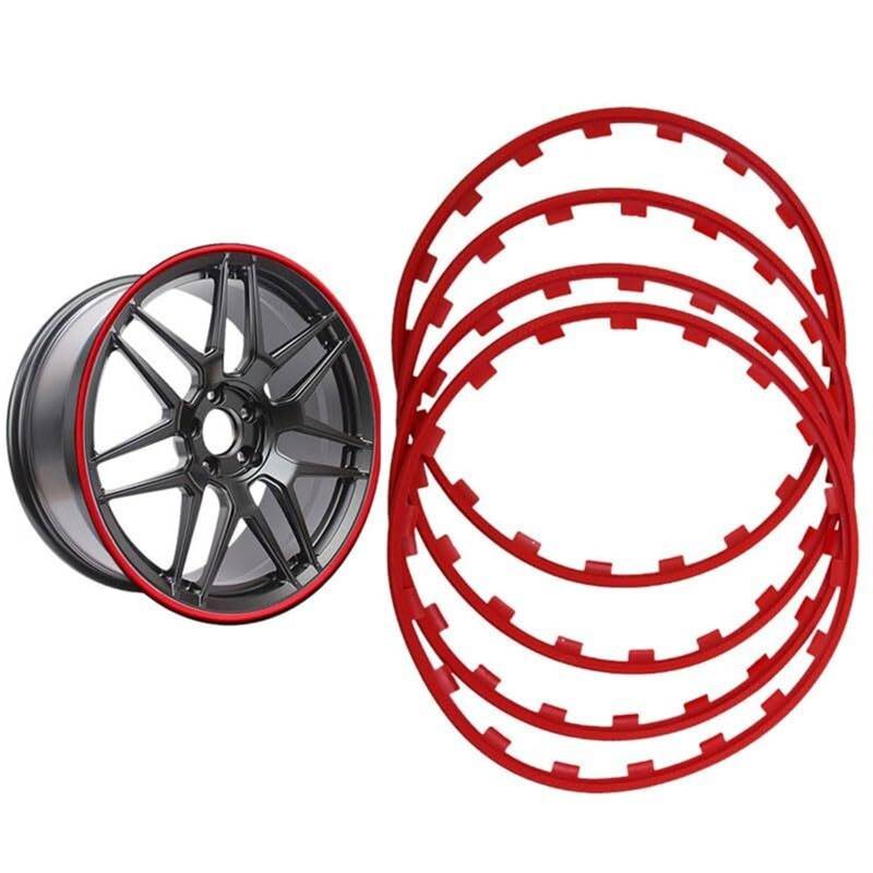 Radschutz, Radfelgen-Nabenschutz, Auto-Radnaben-Felgenkantenschutz, Ring-Reifenschutz, 4er-Set Felgenschutz, Alu-Radschutz(Red,16in) von WOLWES