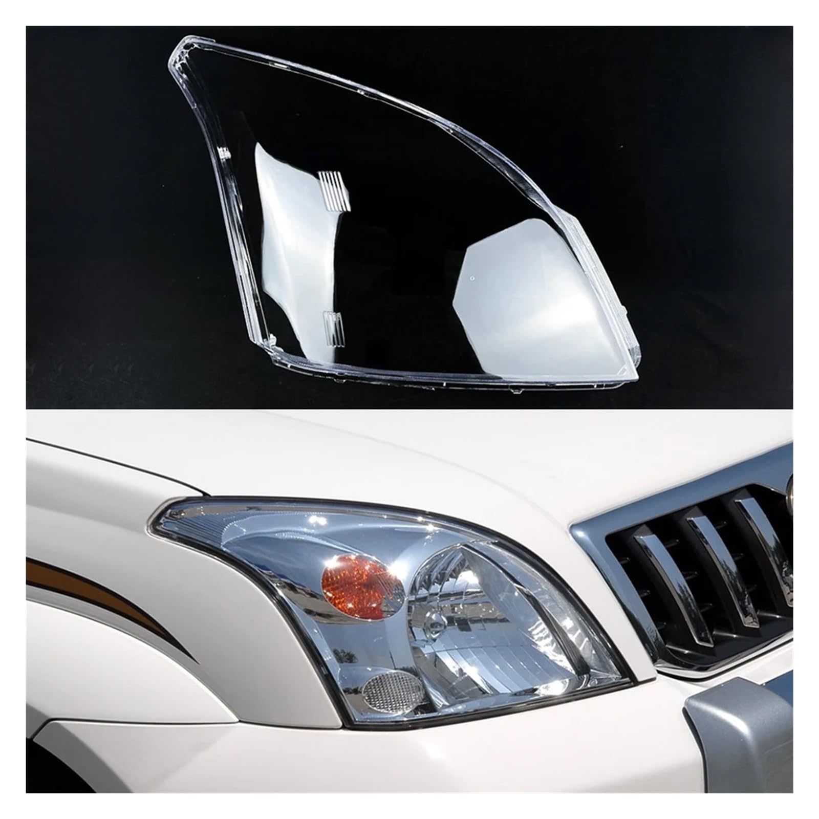 Auto-Ersatz-Frontlinse, Glas, Licht, Lampe, Scheinwerferschale, transparenter Lampenschirm, Scheinwerferabdeckung, kompatibel mit Toyota Prado 2003–2009(Right) von WONOWDQF