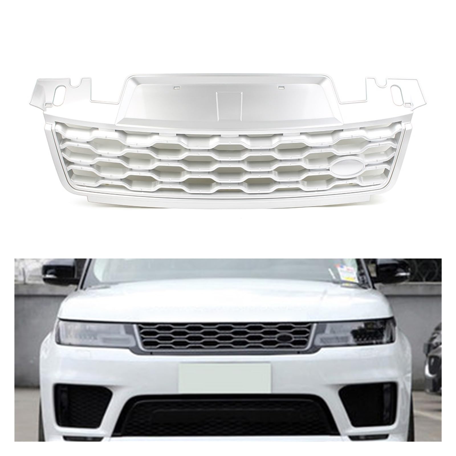 Auto Front Upper Raditor Grille Kompatibel for Land Rover Range Rover Sport 2018 2019 2020 2021 Silber Schwarz ABS Auto Zubehör(Silver) von WONOWDQF