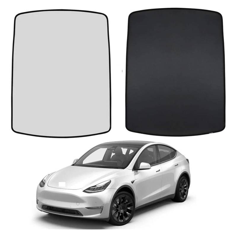 Auto-Glasdach-Sonnenschutz, kompatibel mit Tesla Model Y, Panorama-Heckschiebedach, Windschutzscheibe, Dachfenster-Rollo, UV-Schutz, Innenabdeckung(Black with Anti-UV) von WONOWDQF