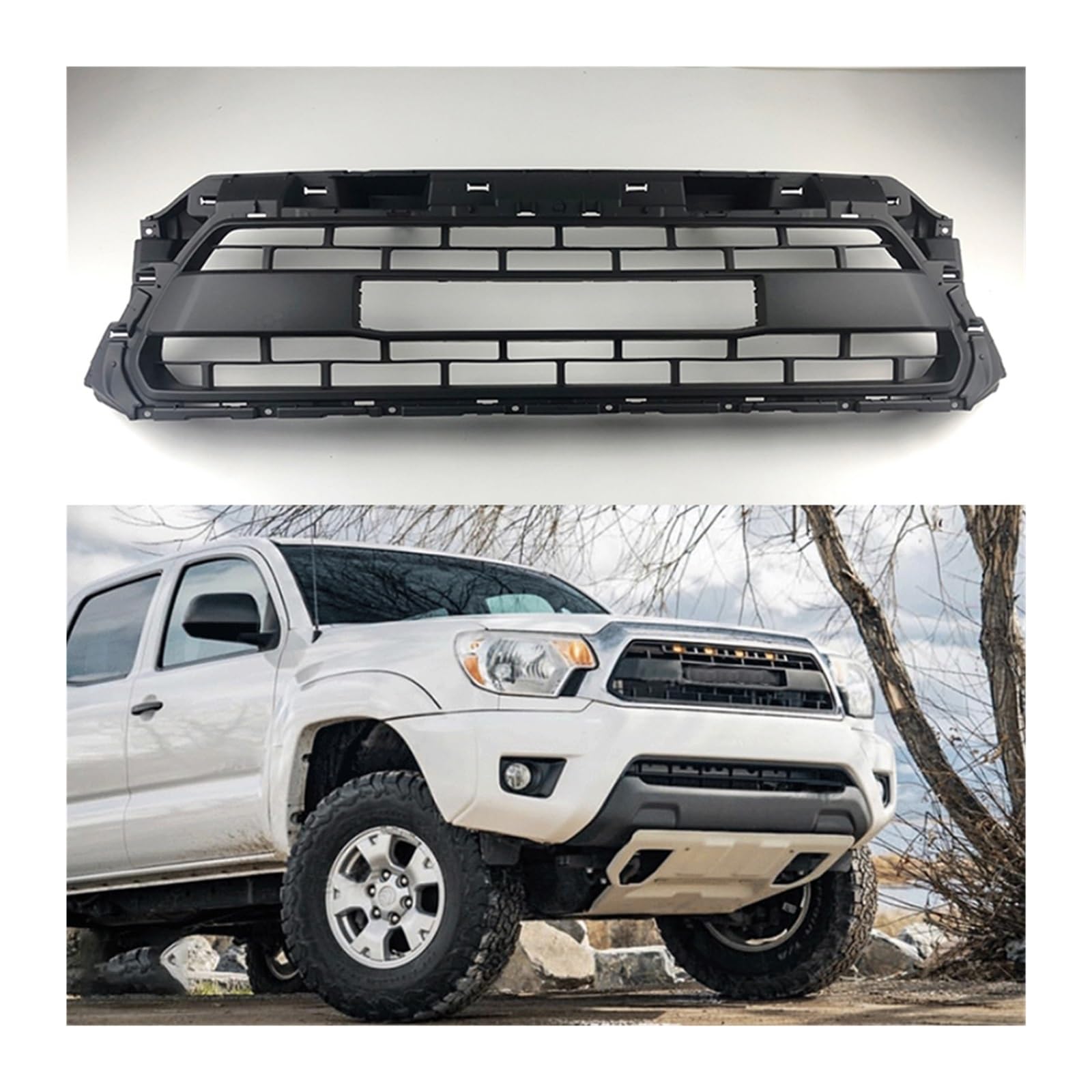 Autogrill Kompatibel for Toyota Tacoma 2012-2015 Kühlergrill ABS Schwarz Front Schwarz Kühlergrill Auto Außen Dekoration Teile Einfache Installation(Without Light) von WONOWDQF