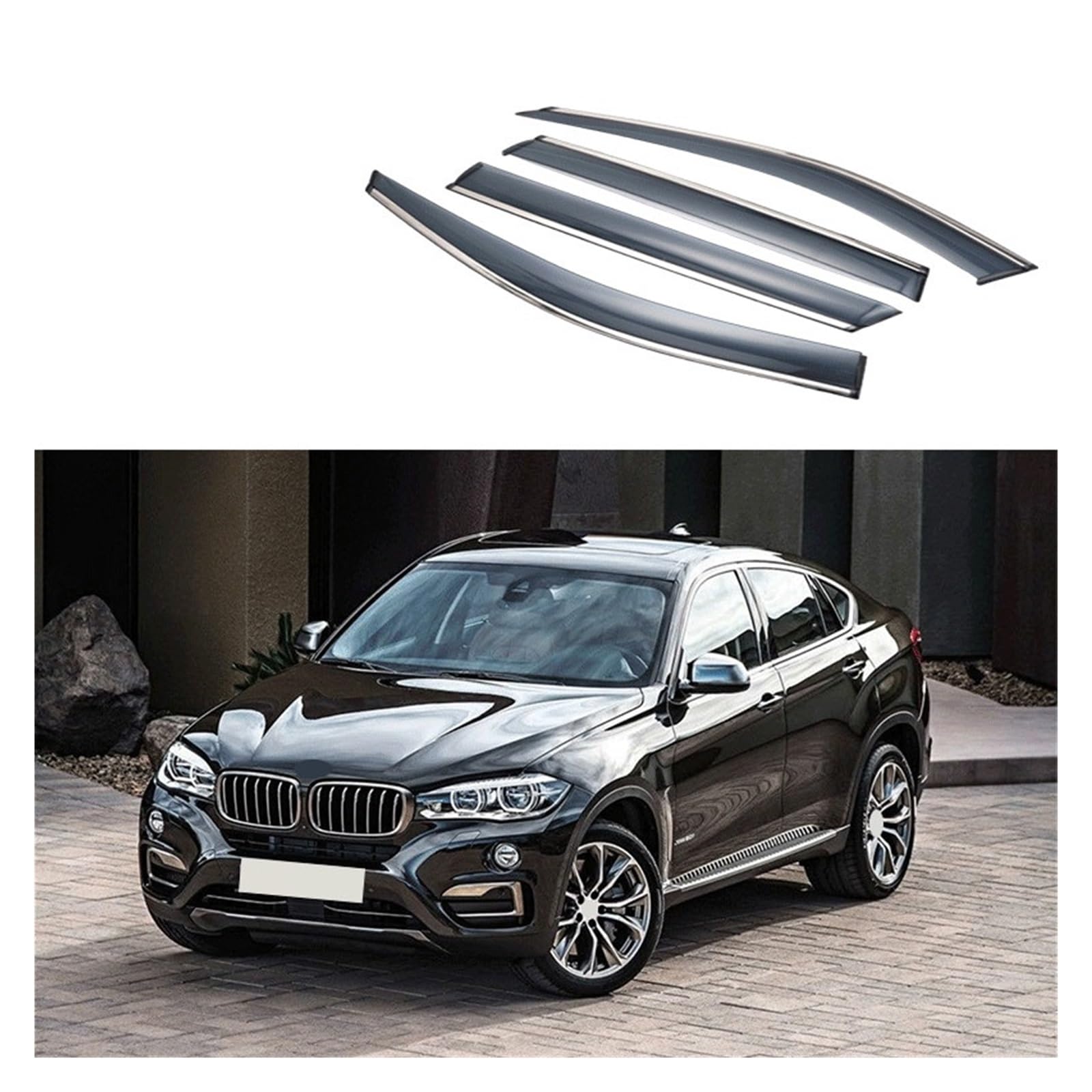 Kompatibel for BMW X6 E71 F16 2008-2019 Fenster Visier Auto Regen Schild Deflektoren Markise Trim Abdeckung Außen Auto-Styling Zubehör(with Bright bars-01) von WONOWDQF