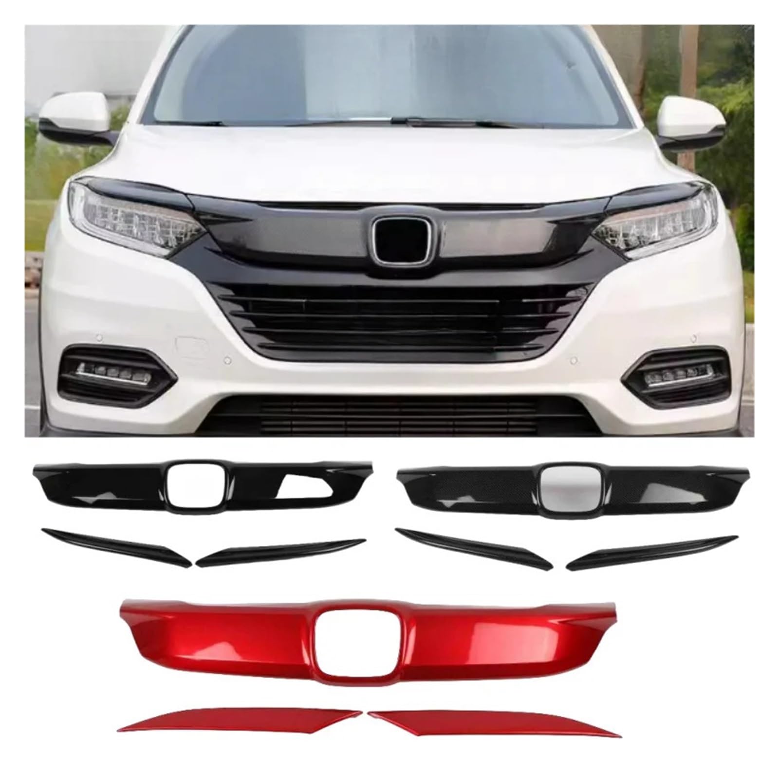 Kompatibel for HR-V HRV Vezel Front Hood Hood Center Grille Auto Styling Rahmen Dekoration Center Grille Trim Streifen Aufkleber ABS 2019-21(Black) von WONOWDQF