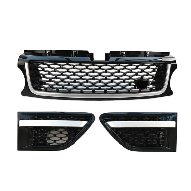 Kompatibel for Land Rover Range Rover Sport 2010-2013 L320 Auto-Frontstoßstangengrill, 3-teilig, ABS, seitliche Entlüftungsabdeckung, Grills, Autozubehör(Black Silver) von WONOWDQF