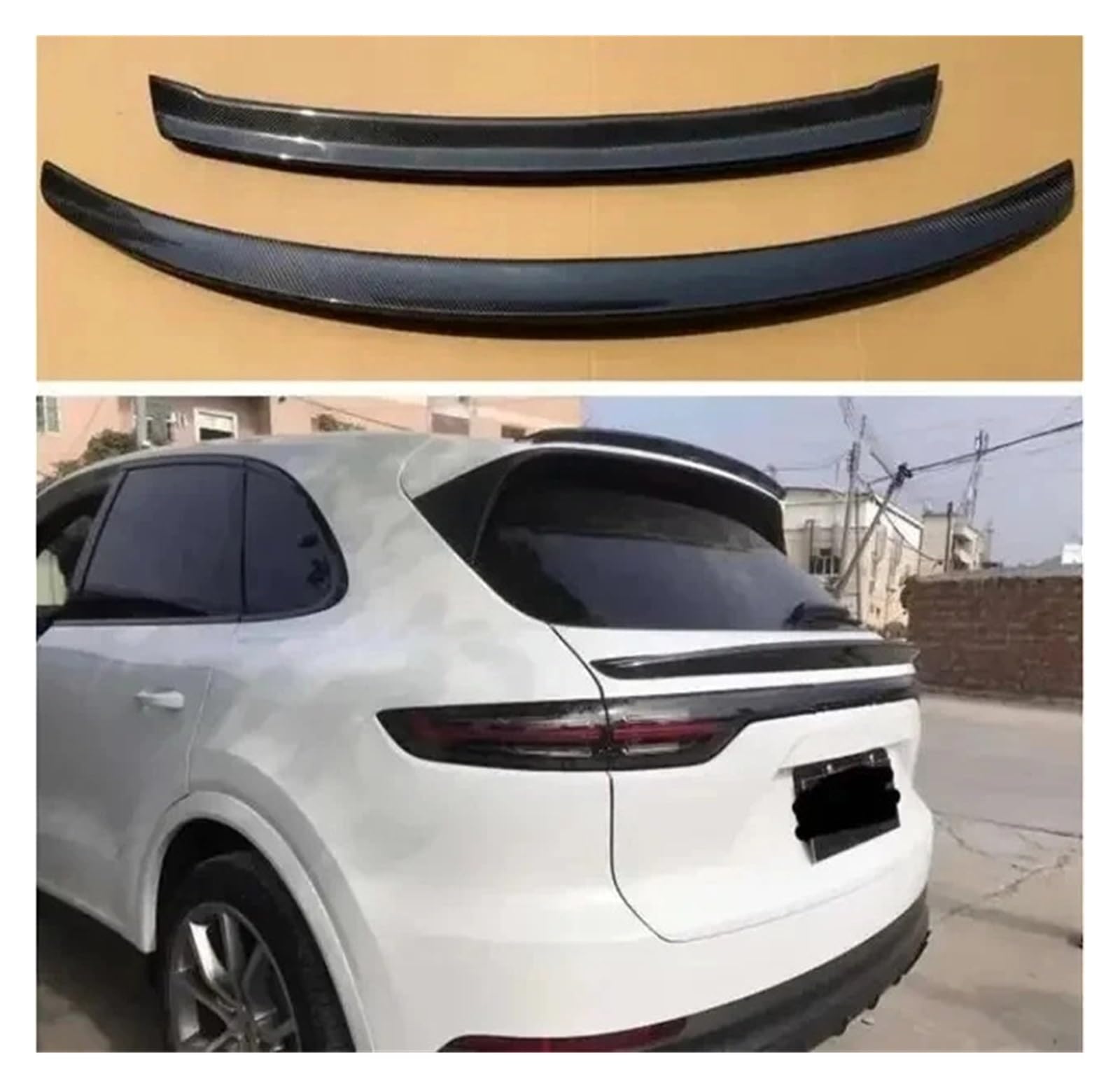 Kompatibel for Porsche Cayenne 2018 2019 2020 2021 2022 2023 Echte Kohlefaser Oben unten Heckflügel-Kofferraumlippe Heckspoiler-Bodykit(Above Below 2PCS) von WONOWDQF