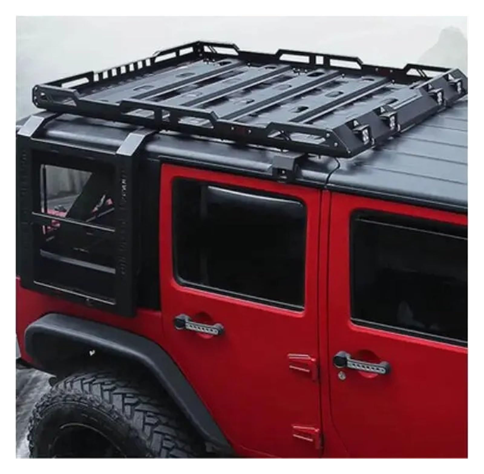 Kompatibel mit Jeep Wrangler JK JL 2007-2023 2/4-türiger Autodachträger aus legiertem Stahl mit Flachdach, Reiserahmenbox, Dachleiter(2018-2023 JL 4 Door) von WONOWDQF