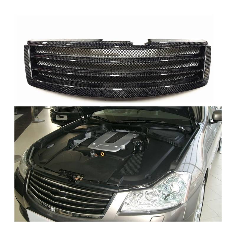 Kühlergrill, Renngrill, kompatibel mit Infiniti M M35 M45 2008–2010, Waben-Stil, Kohlefaser, Auto, obere Stoßstangenhaube, Netz-Body-Kit-Gitter von WONOWDQF