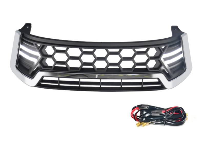 Renngrill kompatibel for Toyota Hilux Revo 2015 2016 2017 2018, Zubehör mit LED-Frontgrill, Stoßstangenmaske, obere Netzabdeckung(Chromed Trims) von WONOWDQF