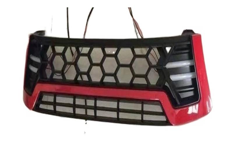 Renngrill kompatibel for Toyota Hilux Revo 2015 2016 2017 2018, Zubehör mit LED-Frontgrill, Stoßstangenmaske, obere Netzabdeckung(Red Trims) von WONOWDQF