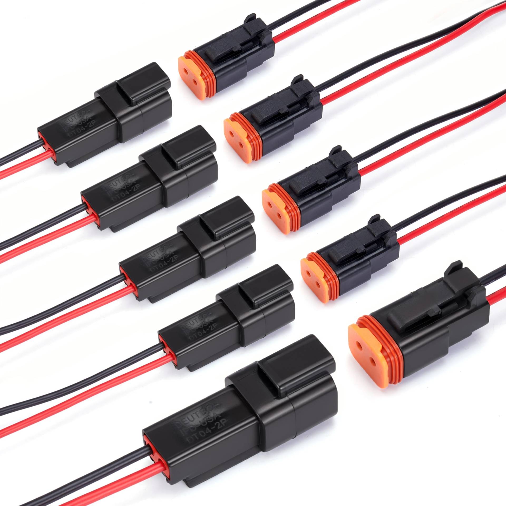 WOODGUILIN 2 Pin DT Stecker Wasserdicht 2 Draht Stecker Automotive Elektrischer Stecker Männlich Weiblich Stecker 16 AWG Kabel,für Auto,LKW,Boot,LED Arbeitslicht.5 Paare(DT 2P black) von WOODGUILIN