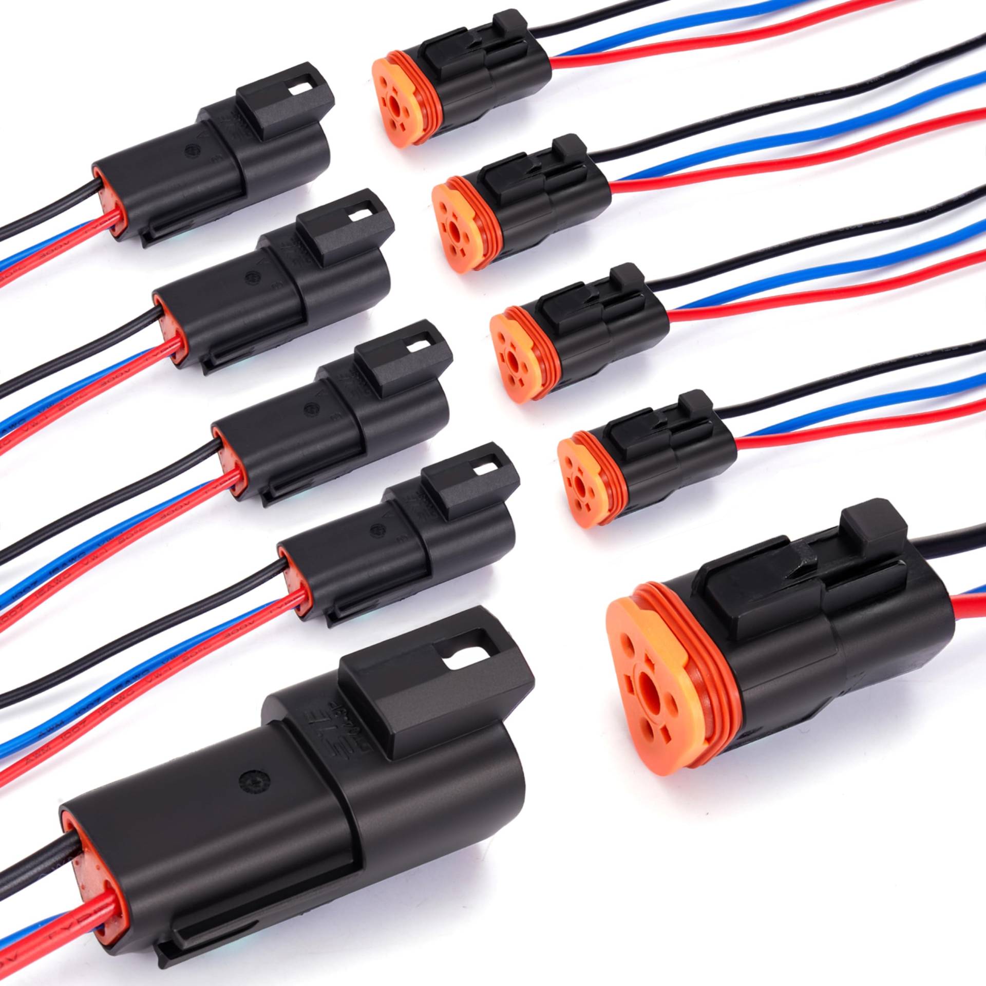 WOODGUILIN 3 Pin Deutsch DT Stecker 3-Wege wasserdicht DT Automotive Elektrische Stecker männlich und weiblich Stecker 16 AWG Kabel Draht für Autos,Lastwagen, Boote, LED.5Pairs(DT 3P Black) von WOODGUILIN