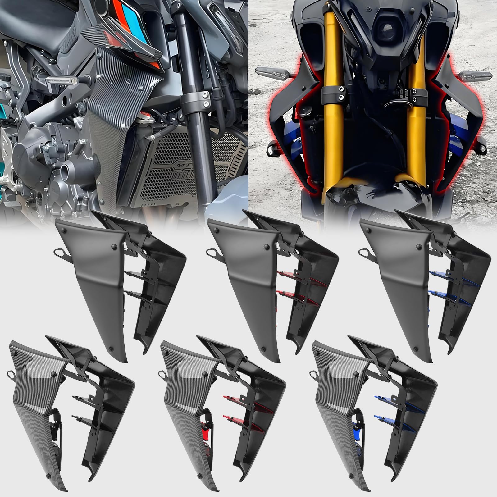 WOOGA Motorrad Downforce Naked Spoiler Feste Winglet Verkleidung Wing Deflektoren Schutz für YA&MA&HA MT09 / FZ09 (SP) MT09 SP FZ-09 SP 2021 2022 2023 (Kohlefaser-Look+Schwarz Rauch) von WOOGA