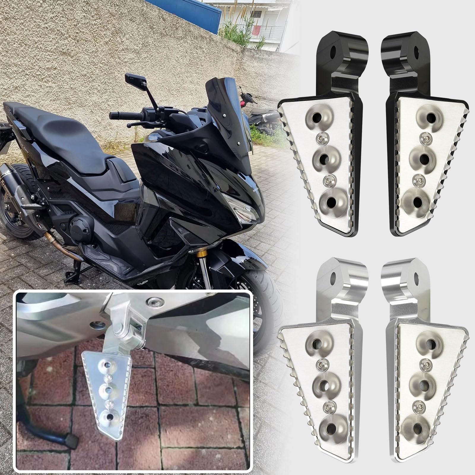 WOOGA Motorrad Hinten Passagier Größere Fußrasten CNC Breite fußrasten Fußstütze Pedale fit for Ho&n&da NSS750 FORZA 750 2021-2024 Zubehör NSS-750 FORZA-750 (Schwarz) von WOOGA