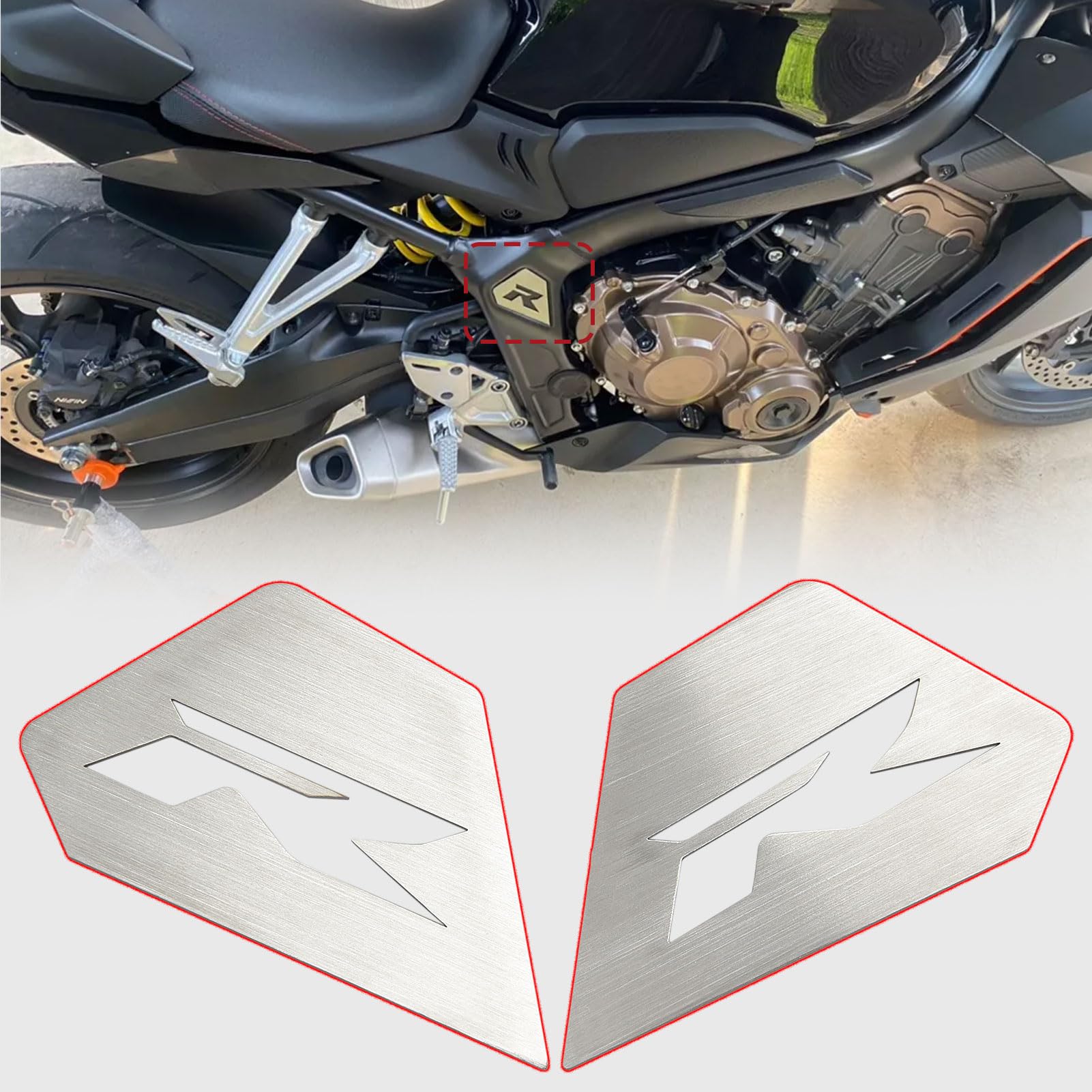 WOOGA Motorrad-Karosserierahmenfüllung passend für Ho&n&da CBR 650R CB650R 2019-2024 Rahmenseitenteilabdeckung Zierabdeckungen Edelstahl-Aufkleber Abzeichen Dekoration CBR 650 R Typ R Emblem von WOOGA