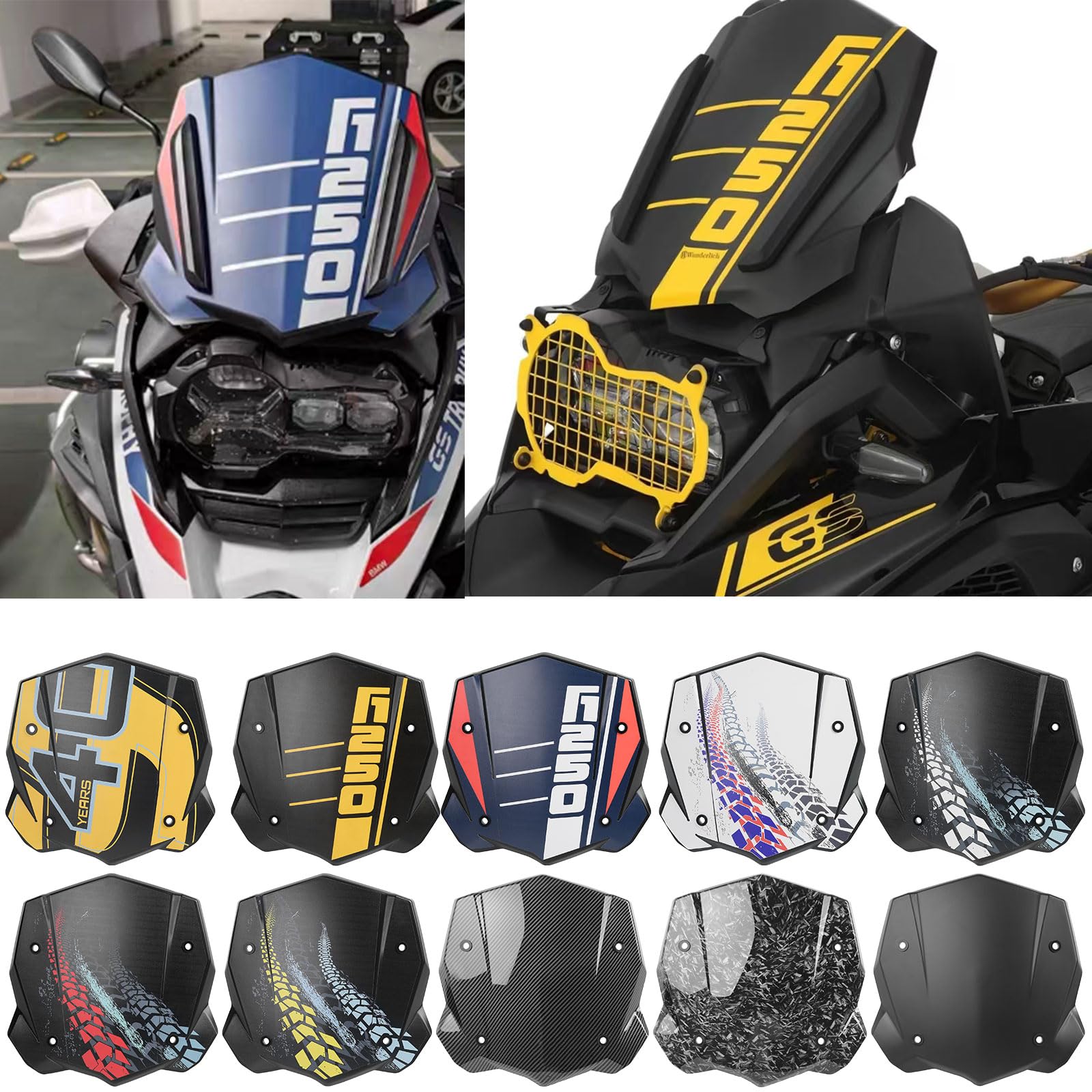 WOOGA Motorrad Kurz Windschutz Scheibe Windschutz Scheibe Fly Screen scheiben Windabweiser für B&M&W R1200GS LC R1200GS ADV 2013-2018 R1250GS R1250GS ADV 2018-2023 Zubehör (Kohlefaser-Look) von WOOGA