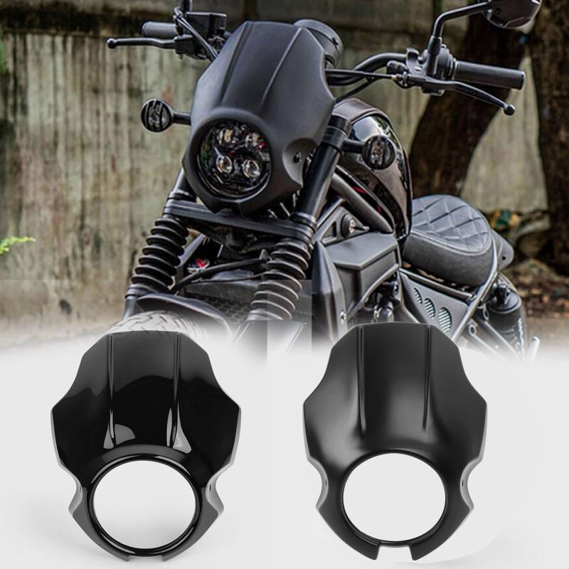 WOOGA Motorrad Scheinwerfer verkleidung Windschutz scheiben Maske Abdeckung & Scheinwerfer Schutz für Ho&nda CMX 250 CMX500 CMX300 CMX 500 CMX 300 Rebel 300 2020-2024 (Glänzend schwarz) von WOOGA