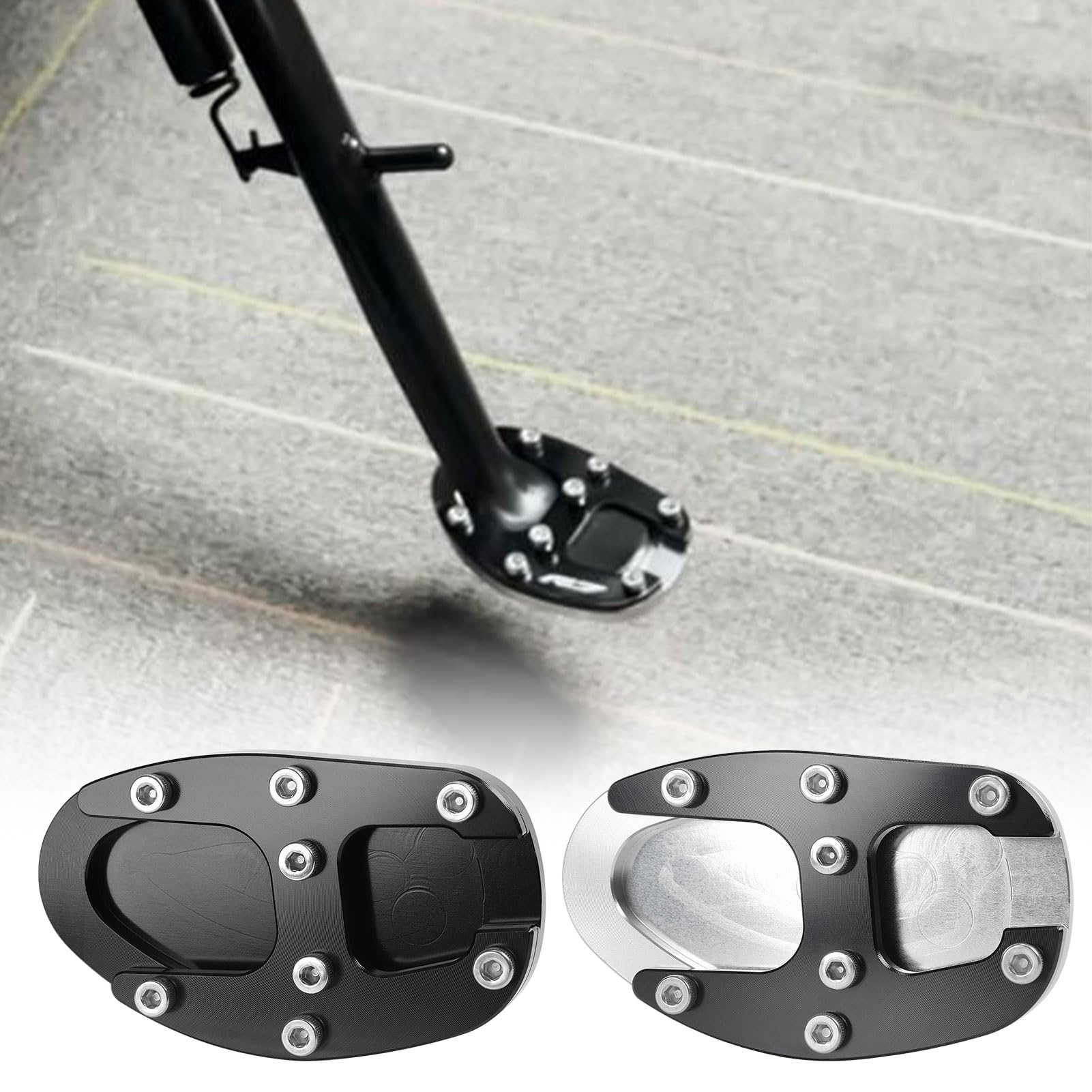 WOOGA Motorrad Ständer Extender Fuß Seite Stehen Verlängerung Pad Unterstützung Platte Anti-skid Vergrößerte Basis for YA&MA&HA YZF R7 MT-03 MT-25 YZF R25 R3 XJ6N XJ6 Diversion/F FZ6R (Silber) von WOOGA