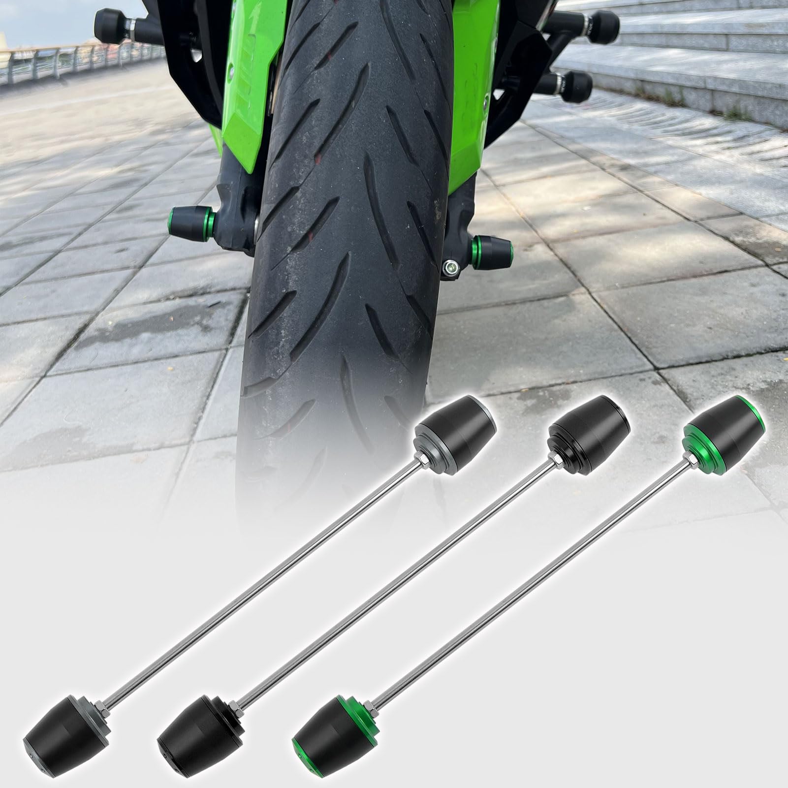 WOOGA Motorrad Vorderrad achse Gabel Crash Slider Schutz compatible with Ka&wa&sa&ki Ninja ZX4R ZX4RR 23-24 ZX25R 21-24 ZX-25R ZX-4R (Grün) von WOOGA