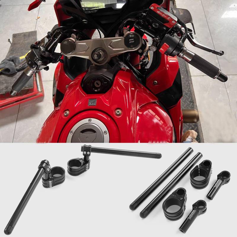 WOOGA Racing Motorrad Verstellbarer Clip-On Lenker Aluminium legierung Lenker Klemmmontagesatz for Ho&n&da CBR650R 2019-2025 CBR600R/RR 2003-2021 Zubehör von WOOGA