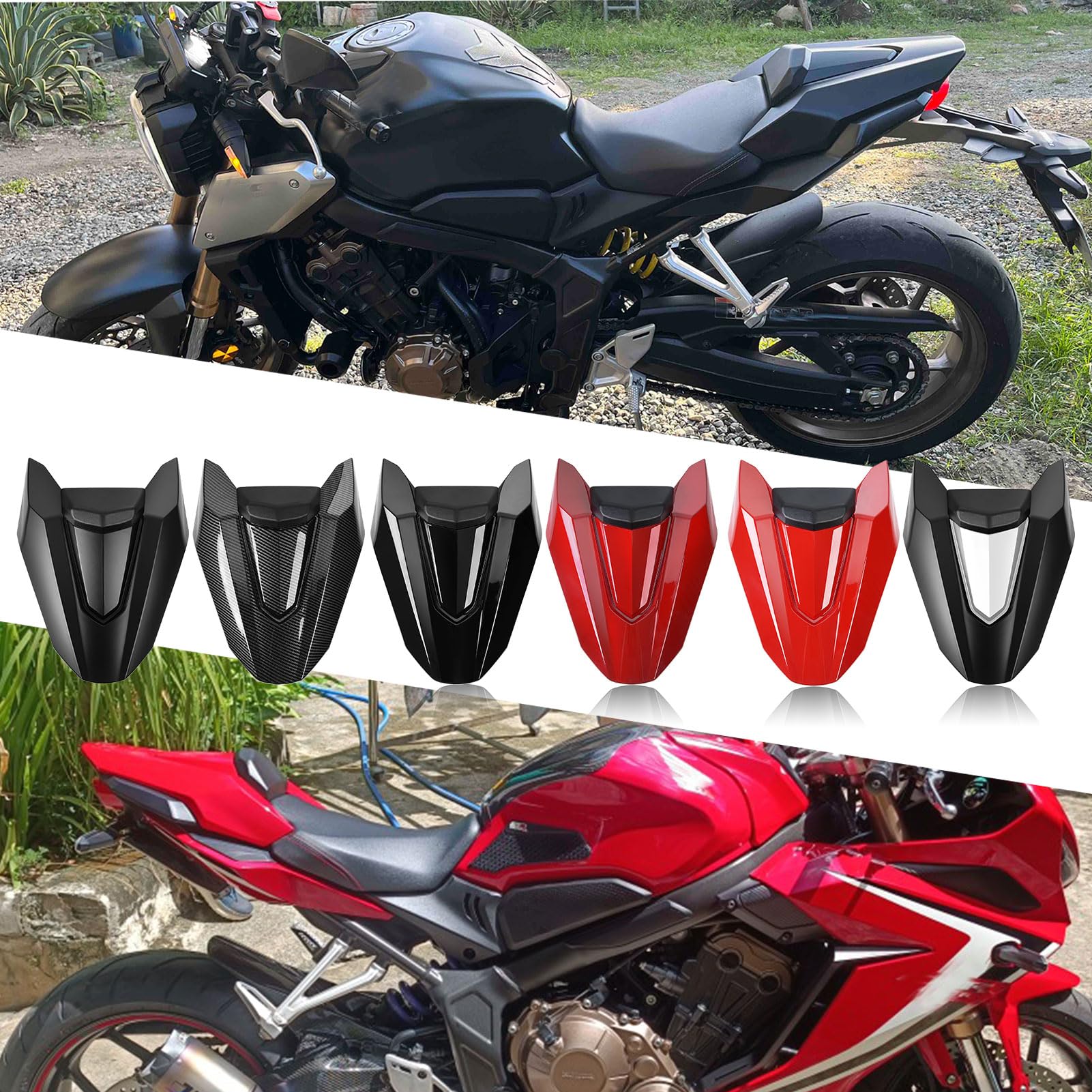 WOOGA für Ho&n&da CB650R/ CBR650R Modifizierte Teile 2019 2020 2021 2022 2023 motorrad pillion rücksitz bezug verkleidung solo verkleidung (Kohlefaser-Look) von WOOGA