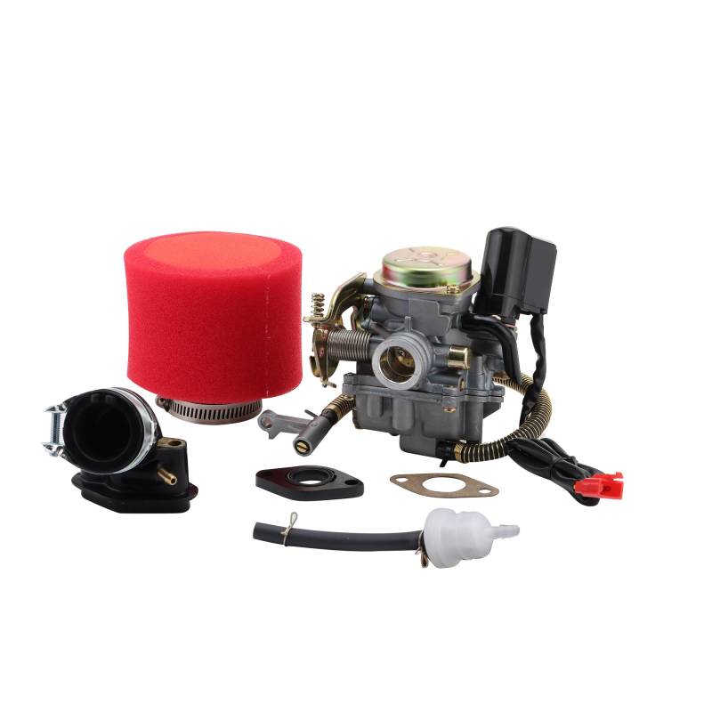 WOOSTAR PD18 Vergaser mit elektrischem Choke 40mm Luftfilter Ansaugkrümmer Kit Ersatz für 4 Takt GY6 49ccm 50ccm Roller Moped 139QMA 139QMB Motor von WOOSTAR