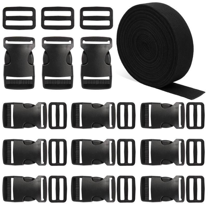 10M Gurtband 30mm Nylon Gurtband mit 12 Paare Schnallen, Strapazierfähiges Gurtband und Side Release Schnallen Clips für DIY Handwerk Rucksack Umreifung Tasche Gurtband Gepäck Befestigung Gurt von WOOWAIR