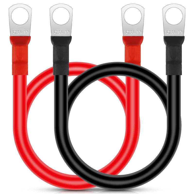 2 Stück Batteriekabel 50cm 2 AWG 35mm² Kabel Auto Batterie Kabel 12V Rote und Schwarze Batterie-Verlängerungskabel SC16-10 Kupferkabel Kupfer Stromkabel für LKW Motorrad Solar Wohnmobil Marine von WOOWAIR