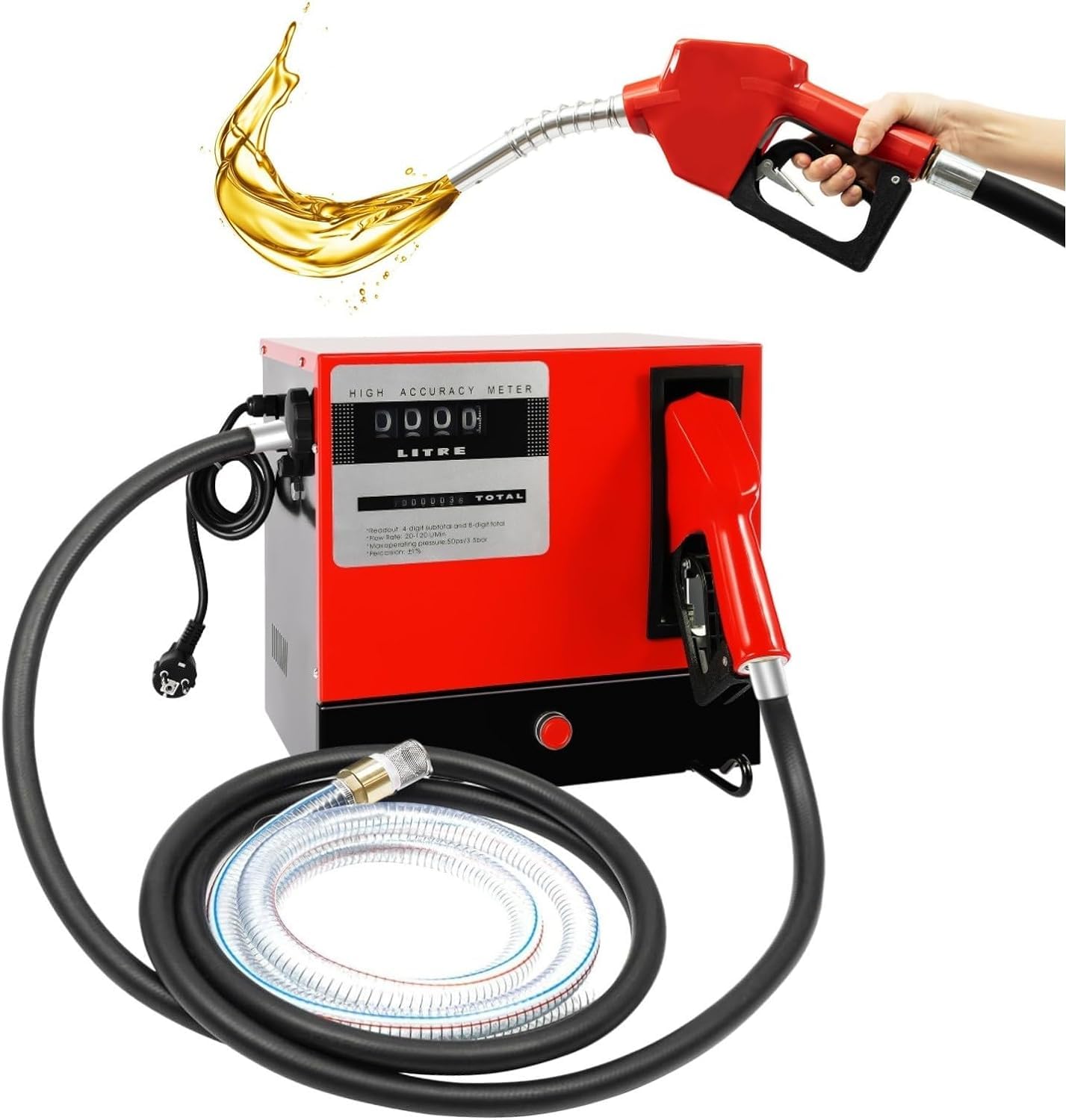 Dieselpumpe Selbstansaugend,230V 550W Heizölpumpe - Max. Durchflussmenge 60L/min - Diesel Pumpe mit Kraftstoffdüse unb Filter, Ölpumpen für Kfz-Werkstätten, Autoverwertung und landwirtschaftliche von WOQLIBE