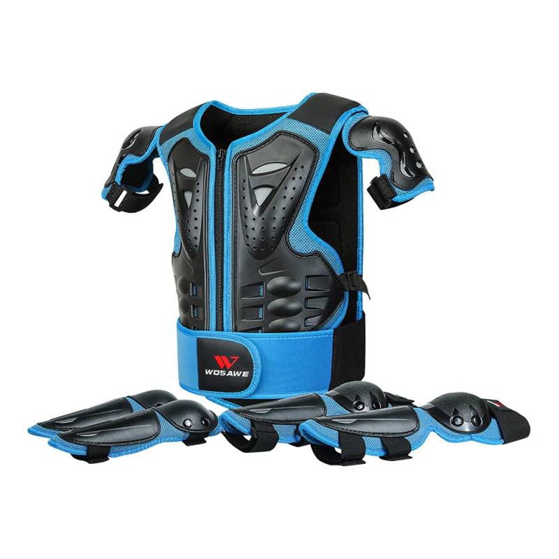 WOSAWE Kinder-Schutzkleidung mit Knieschoner Ellenbogenschoner Schutz Weste Motorrad Ganzkörperschutz Rüstung für Ski Snowboard Motocross Sport (MO467 Sets Blau) von WOSAWE