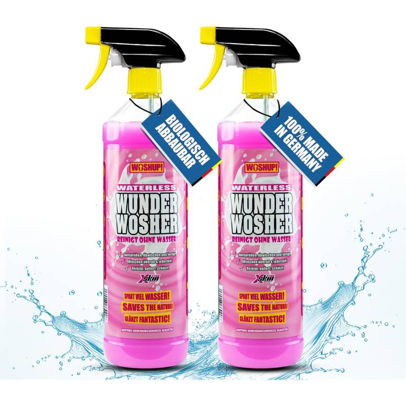 WOSHUP! Waterless Wunder Wosher Auto Trockenreiniger Xtra Skin Schutzfilm 1000 ml Wasserlos Reinigen Auto Ohne Wasser für Wohnwagen, Wohnmobil, Auto, Motorrad und Boot (2x1 Liter) von WOSHUP!