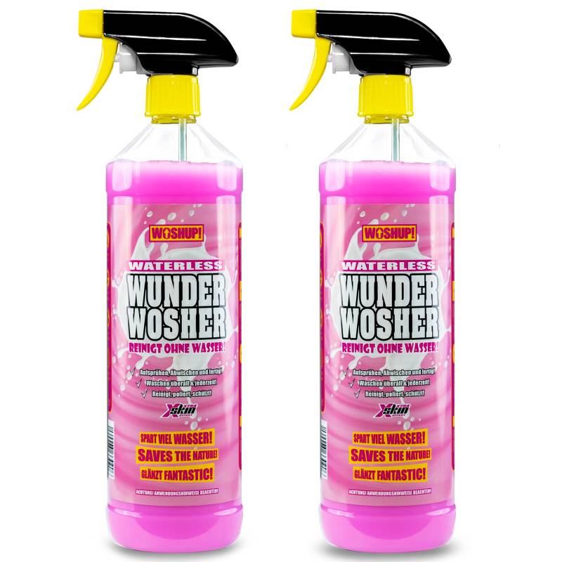 WOSHUP! Waterless Wunder Wosher - Xtra Skin Effekt - 1000 ml – Trockenreiniger, Trockenwäsche, Reinigen ohne Wasser – für Wohnwagen, Wohnmobil, Auto, Motorrad und Boot (2x1 Liter) von WOSHUP!