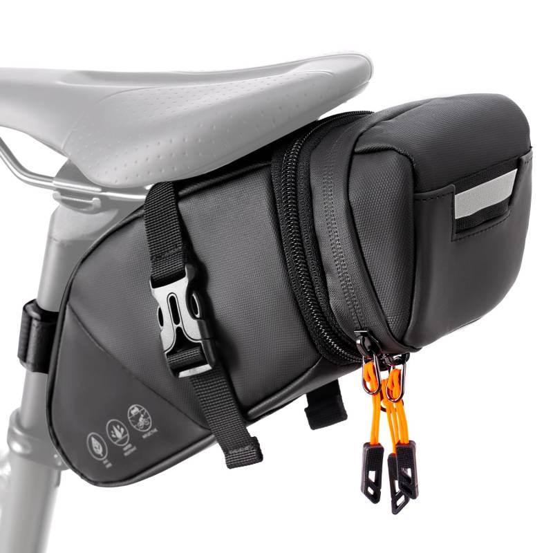 WOTOW Fahrrad Satteltasche Fahrradtasche mit Reflektierender, Wasserdicht 2L Fahrradsitz Tasche Werkzeugtasche für Straße Montainbikes, Rennräder, 26 * 11 * 7.5CM von WOTOW