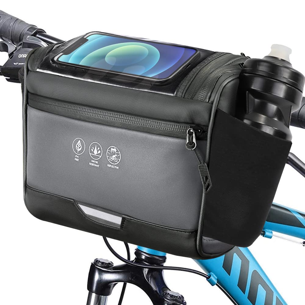 WOTOW Fahrradlenker Fronttasche, Wasserdichter, reflektierender Fahrradhalter Telefonhalterung Korbtasche Touchscreen für iPhone Samsung 3,5 L Aufbewahrungstasche Kapazität für Rennrad Mountainbikes von WOTOW