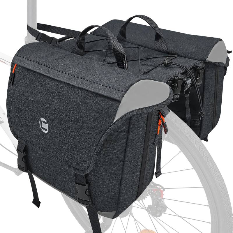 WOTOW Fahrradtasche Zubehör Packtaschen für Fahrrad - 35L wasserdichte Fahrrad-Gepäckträgertasche mit reflektierender Verkleidung und Griff, Mountainbike-Elektrofahrrad-Satteltaschen (Schwarz) von WOTOW