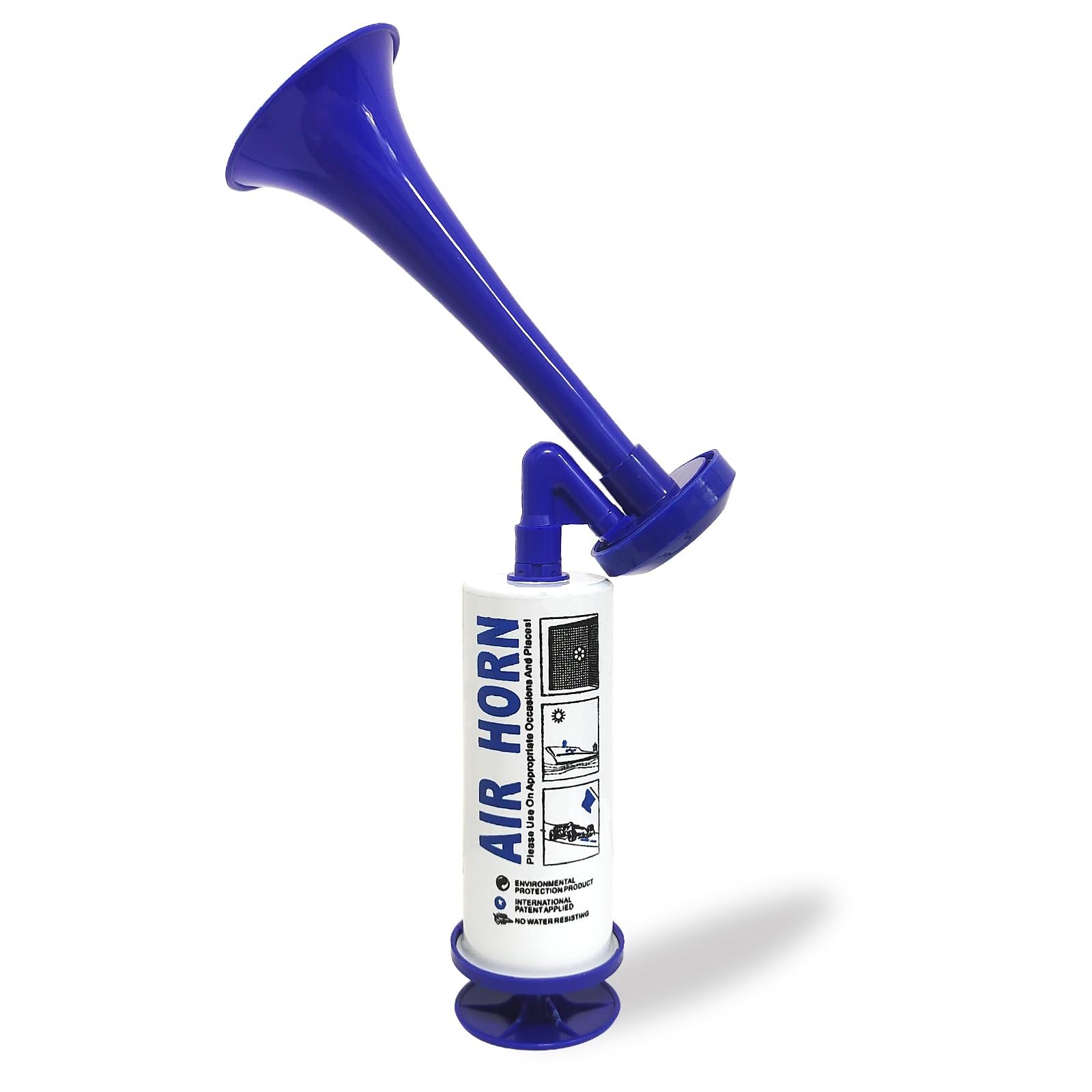 WOUMON Metall Fanfare Luftdruck, Air Horn Extrem Laut, Wiederverwendbare Stadionhorn, Marine und Sport Pumpe Signalhorn (Blau) von WOUMON