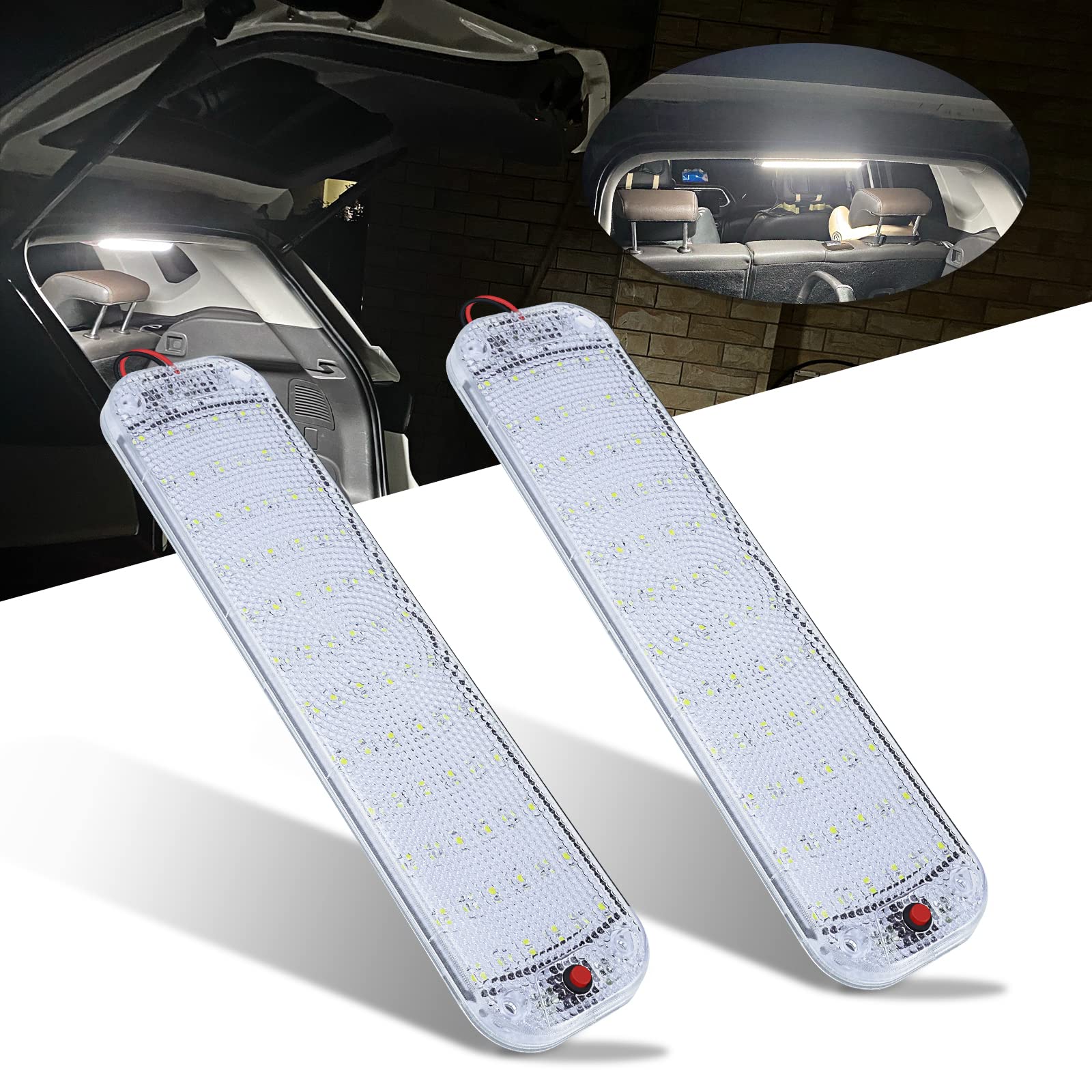 WOWLED 2 x 12V 72 LED Innenbeluchtung, 10 W LED Wohnmobil Deckenleuchte, LED Leiste mit ON/Off Schalter, LED Innenbeleuchtung für Auto, Wohnmobil, Bus, Wohnwagen, Boot, Kuppellicht, Camping von WOWLED