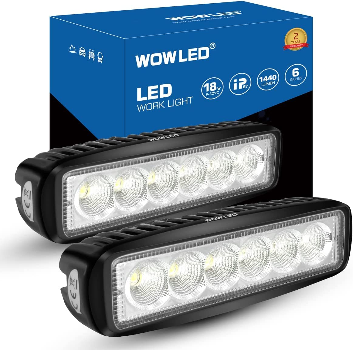 WOWLED 2 x 6 Zoll 18W LED Arbeit Lichtleiste Offroad Scheinwerfer Lampe LKW Boot von WOWLED