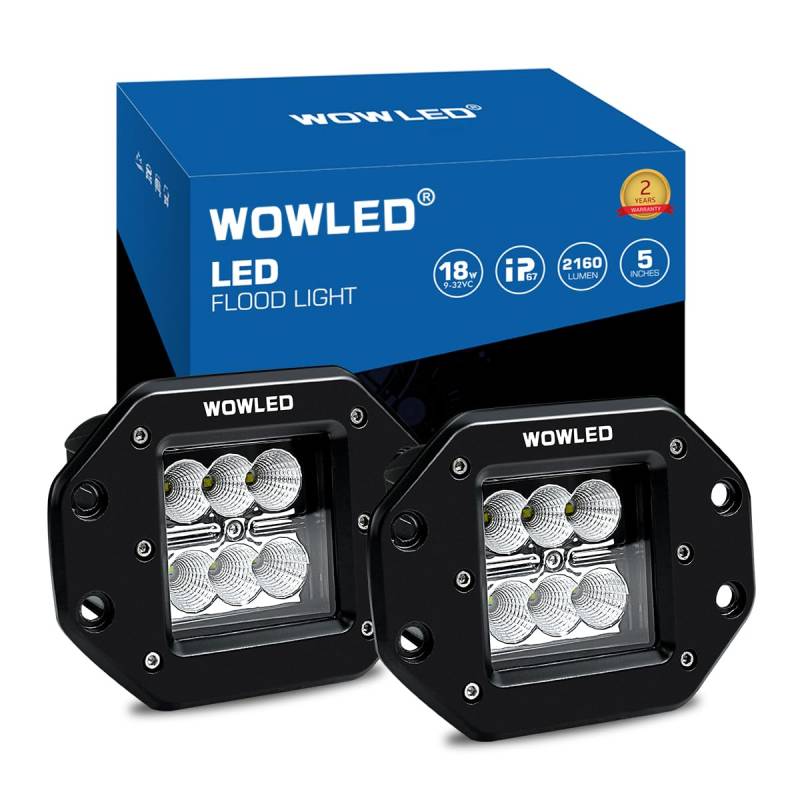 WOWLED Flush Mount LED Work Light Pods, 2 Pcs 5" 18W LED Driving Work Lights Flush Mount Design LED Light Bar Super Bright Backup Off Road Fog Lights for Car Truck SUV Boat Camping Light 4X4 12V von WOWLED