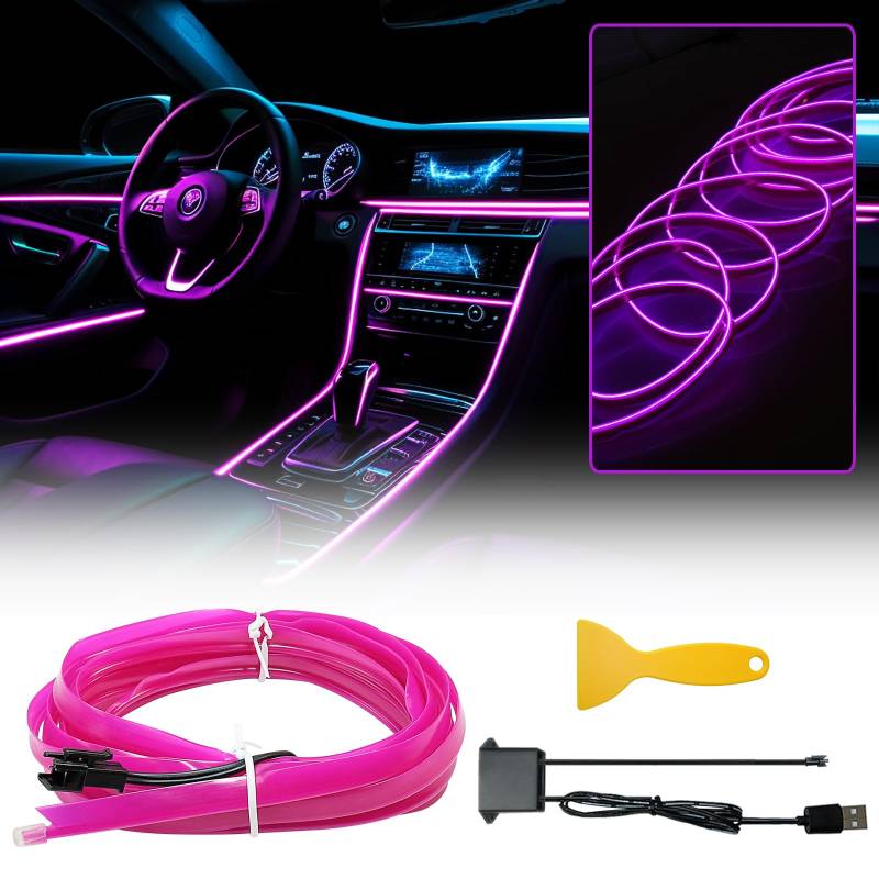 WOWLED Purple El Wire Car interior Lights, USB Neon Wire Light Kit for Car Ambient Lighting Atmosphere Car Led Interior Strip Light Sewing Edge Decoration(3m / 5V) von WOWLED