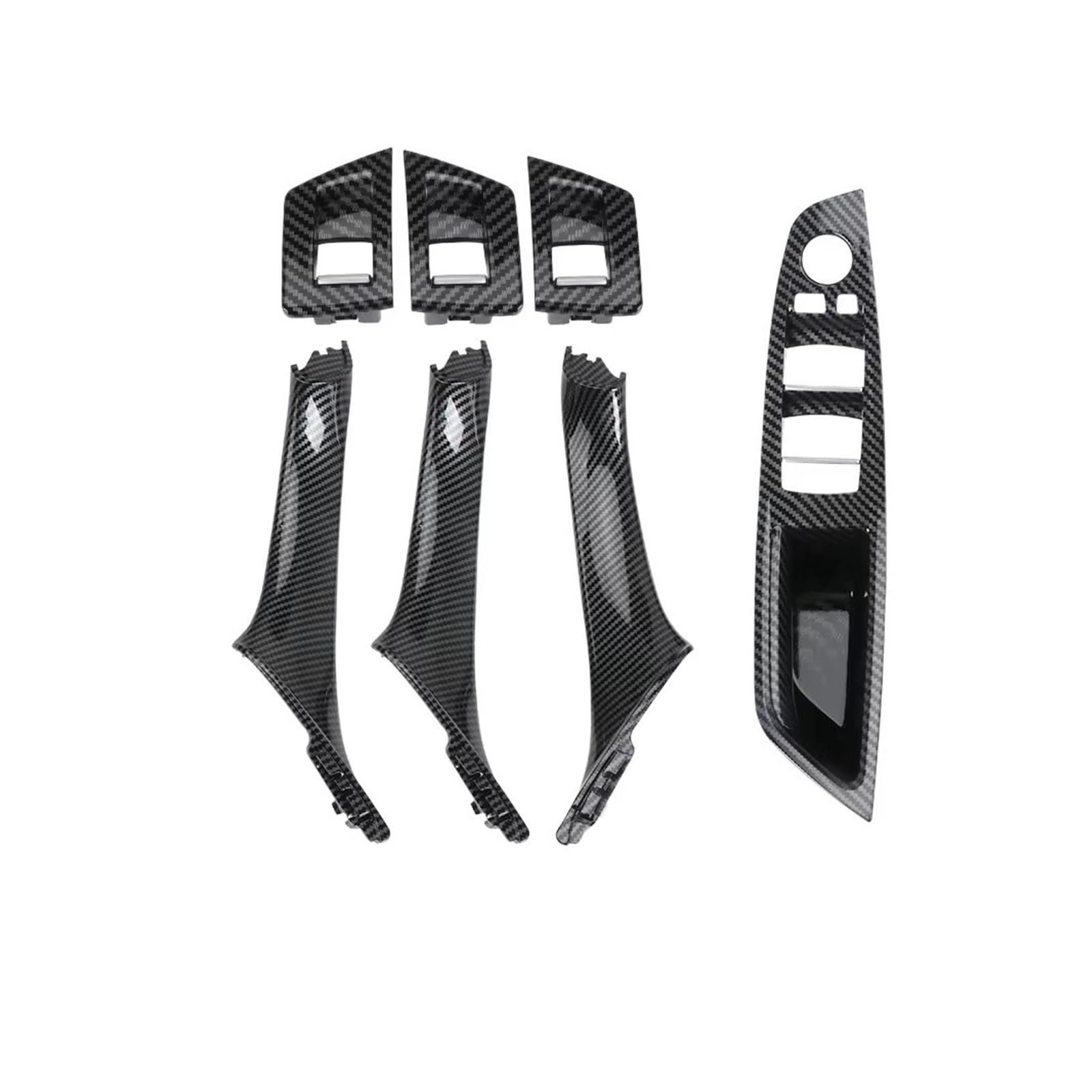 Auto Türgriff Innen 5 Für Serie Für F10 Für F18 523 525 528 LHD RHD 7 Farben Beige Schwarz Carbon Faser Auto Innen Tür Griff Pull 7PCS Set Auto Innentürgriff(RHD Carbon) von WPHLYZ