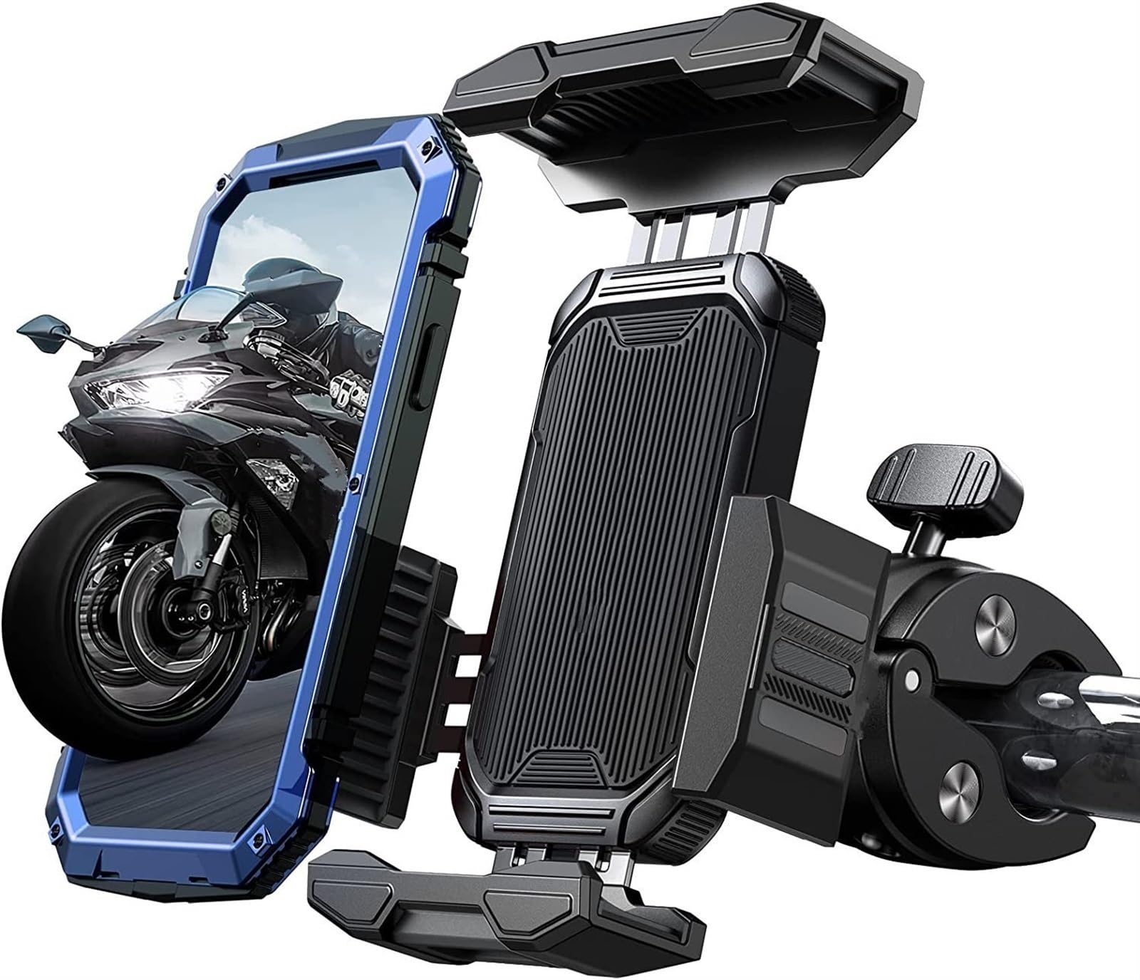 GPS Navigationshalterung Motorrad Telefon Halterung 2023 Sicherheit Clamp Hand Bedienung Lenker Fahrrad Telefon Halter Für 4,7 "- 7" Telefon(Black) von WPHLYZ