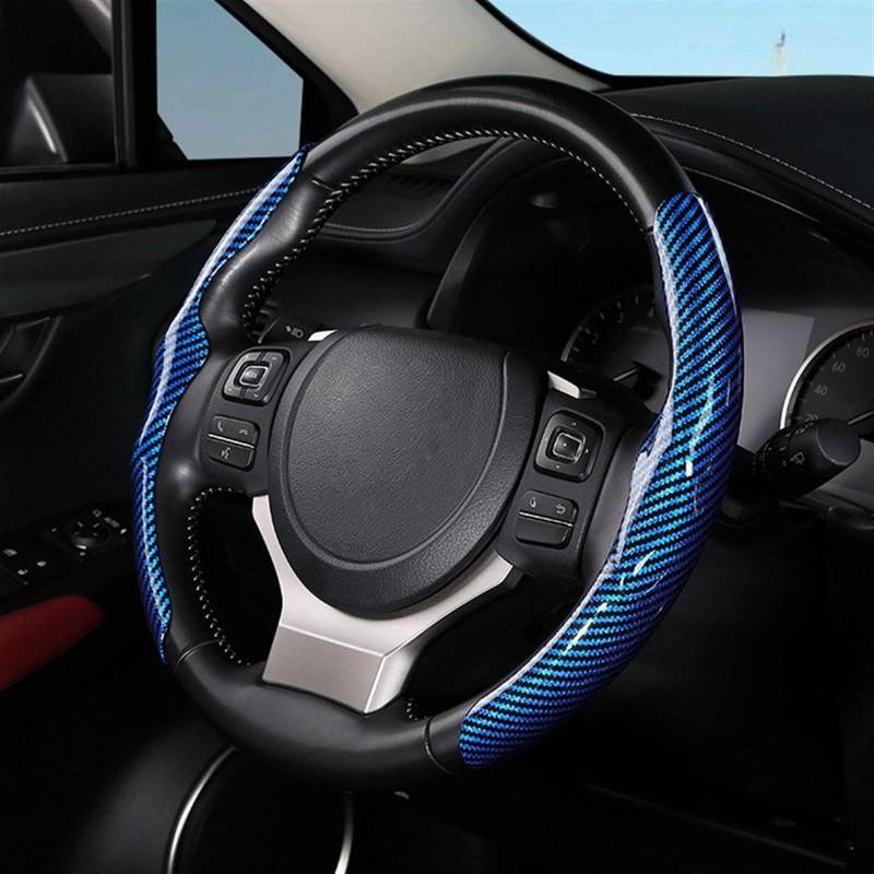 Lenkradhüllen 36cm Carbon Fiber Auto Lenkrad Abdeckung rutschfeste Dünne Karte Abdeckung Sommer Auto Griff Schutzhülle Typ Lenkradbezug(Glossy-Blue) von WPHLYZ