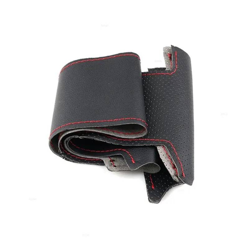 Lenkradhüllen Handgeflochtenes Perforiertes Leder Auto-Styling Lenkradbezug Für FIAT Bravo Doblo Grande Punto Linea Qubo Lenkradbezug(Black-red line) von WPHLYZ