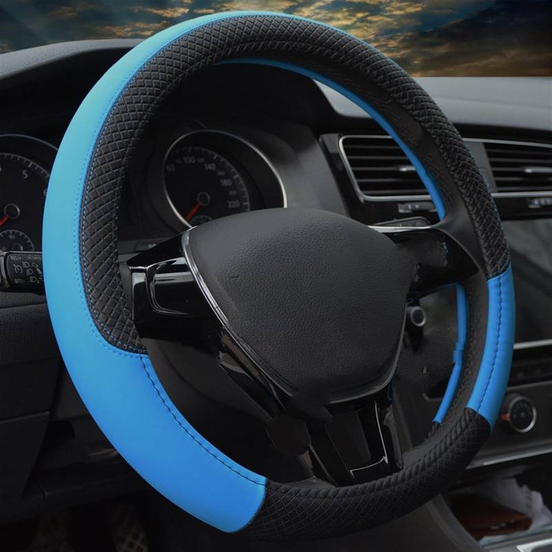 Lenkradhüllen Sport Auto Lenkradbezüge Anti-Rutsch-PU-Leder Fit 37~38cm Lenkrad Auto-Styling 9 Farben Auto Zubehör Lenkradbezug(Blue) von WPHLYZ