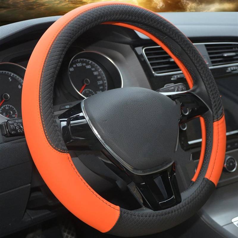 Lenkradhüllen Sport Auto Lenkradbezüge Anti-Rutsch-PU-Leder Fit 37~38cm Lenkrad Auto-Styling 9 Farben Auto Zubehör Lenkradbezug(Orange) von WPHLYZ